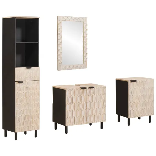 Juegos de Baño   Acabado de Lavado Madera de Mango Maciza (4 pcs)