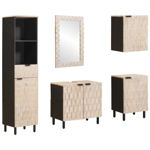 Juegos de Baño   Acabado de Lavado Madera de Mango Maciza (5 pcs)