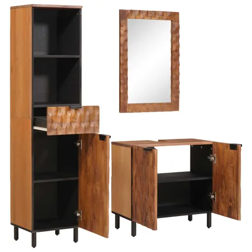 Juegos de Baño Con Cajón   Madera de Acacia Marrón (3 pcs)