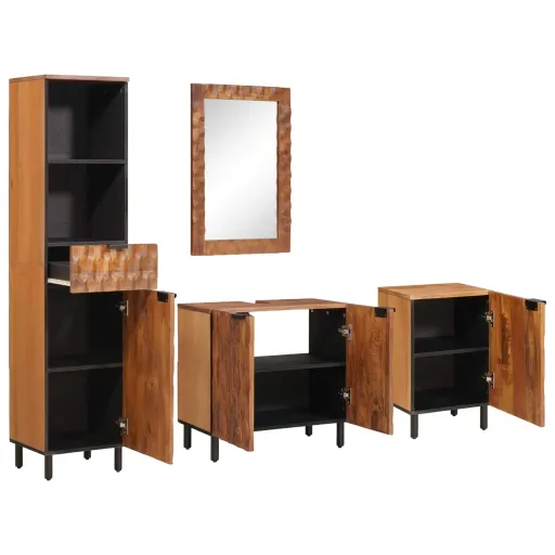 Juegos de Baño Con Cajón   Madera de Acacia Marrón (4 pcs)