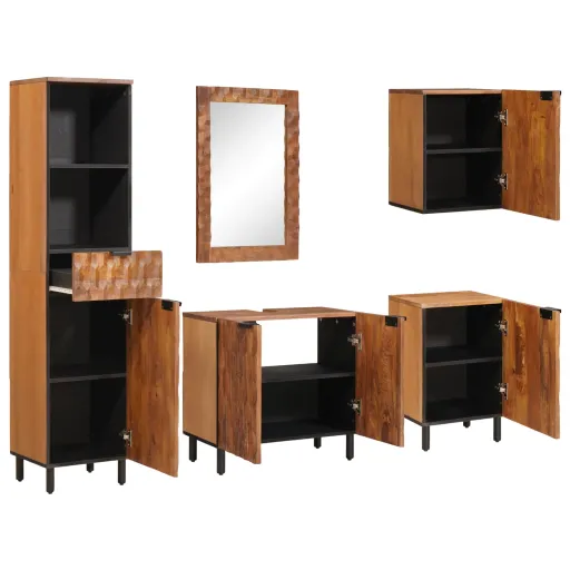 Juegos de Baño Con Cajón   Madera de Acacia Marrón (5 pcs)