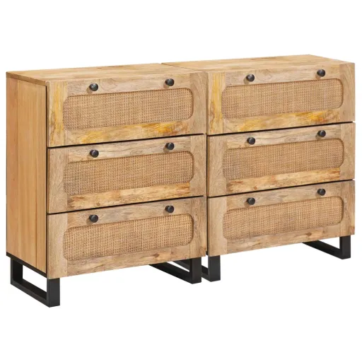 Aparador   Marrón 60 x 33 x 75 cm Madera de Mango Maciza (2 pcs)