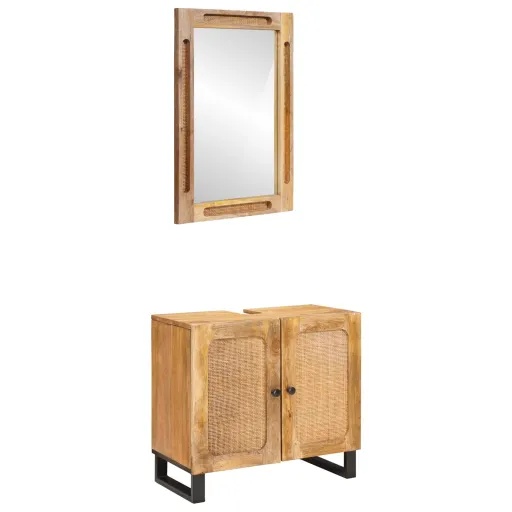 Juegos de Baño Con Puerta   Marrón Madera de Mango Maciza (2 pcs)