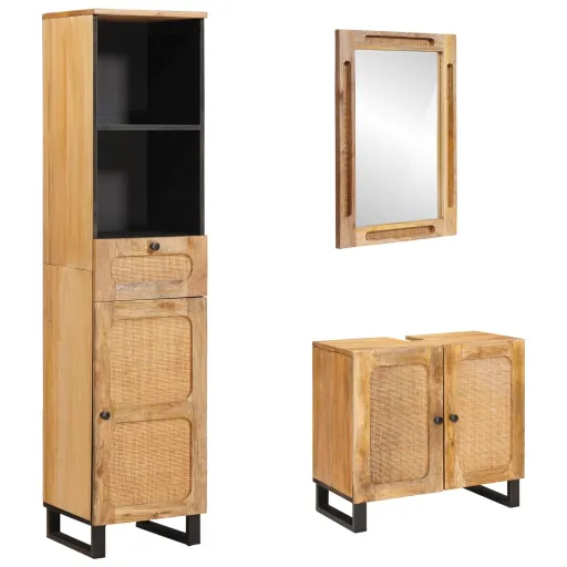 Juegos de Baño Con Cajón   Natural Madera de Mango Maciza (3 pcs)