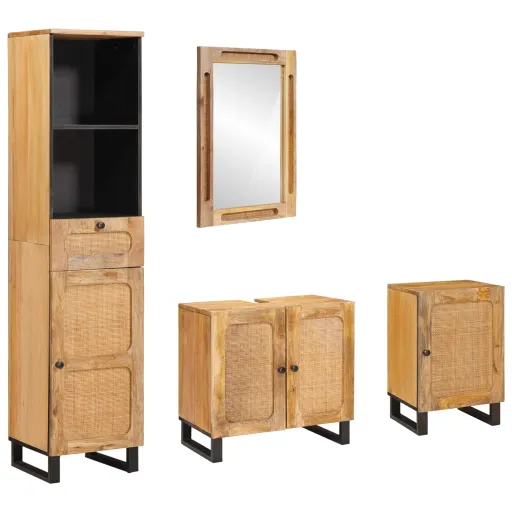 Juegos de Baño Con Cajón Natural Madera de Mango Maciza
