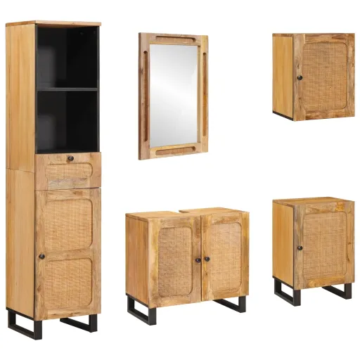 Juegos de Baño Con Cajón Natural Madera de Mango Maciza