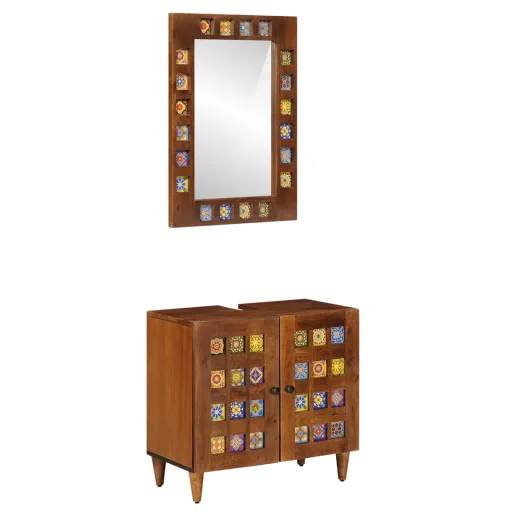Juego de Muebles de Baño   Nogal Madera de Mango Maciza (2 pcs)