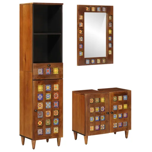 Juego de Muebles de Baño   Nogal Madera de Mango Maciza (3 pcs)
