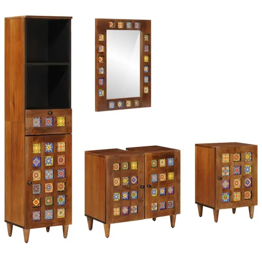 Juego de Muebles de Baño   Nogal Madera de Mango Maciza (4 pcs)