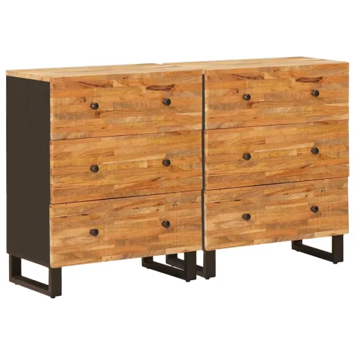 Aparador   Marrón 60 x 33 x 75 cm Madera de Mango Maciza (2 pcs)