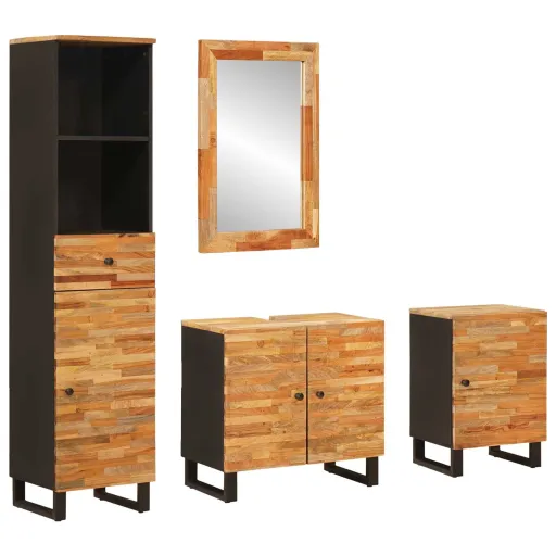 Juegos de Baño Con Cajón Natural Madera de Mango Maciza