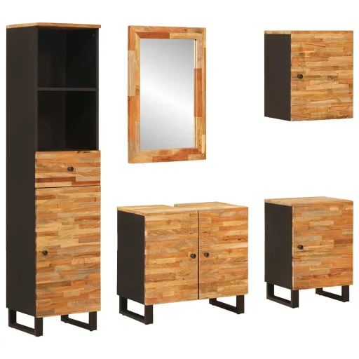Juegos de Baño Con Cajón   Natural Madera de Mango Maciza (5 pcs)