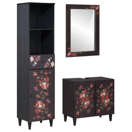 Juego de Muebles de Baño Con Cajón   Madera de Mango Maciza (3 pcs)