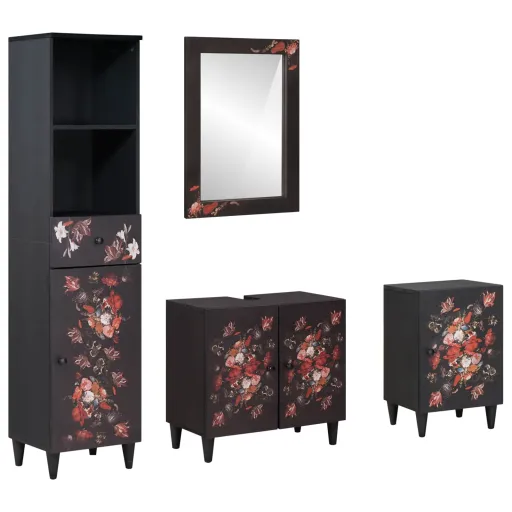 Juego de Muebles de Baño Con Cajón   Madera de Mango Maciza (4 pcs)