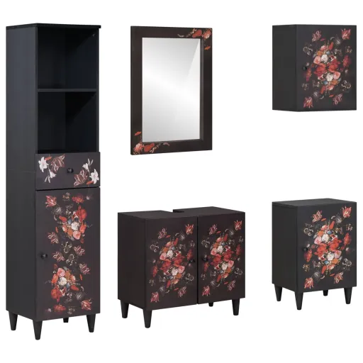 Juego de Muebles de Baño Con Cajón   Madera de Mango Maciza (5 pcs)