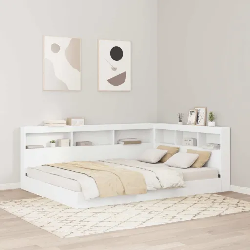 Cama Con Estantería Blanco 140 x 200 cm Madera Contrachapada