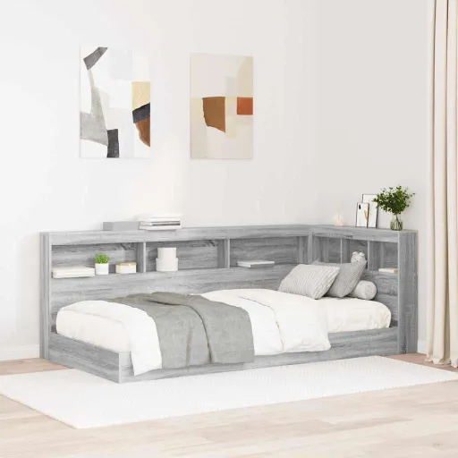 Cama Con Estantería Con Cabecera Gris Sonoma 75 x 190 cm