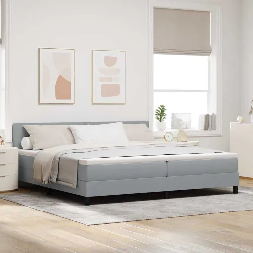 Cama Tipo Box Spring Con Colchón Gris Claro 200 x 200 cm Tela
