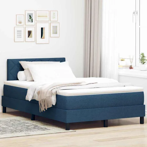 Cama Tipo Box Spring Con Colchón Azul 120 x 200 cm Tela