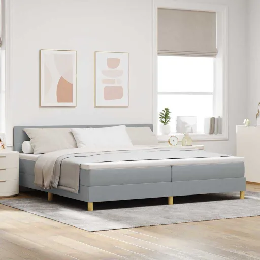Cama Tipo Box Spring Con Colchón Gris Claro 200 x 200 cm Tela