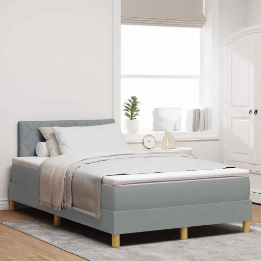 Cama Tipo Box Spring Con Colchón Gris Claro 120 x 200 cm Tela