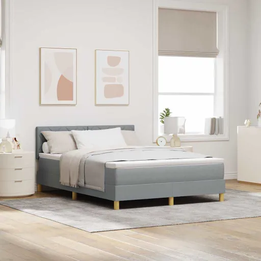 Cama Tipo Box Spring Con Colchón Gris Claro 140 x 190 cm Tela