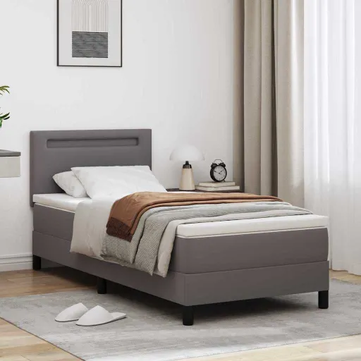 Cama Tipo Box Spring Gris 100 x 200 cm Cuero Sintético