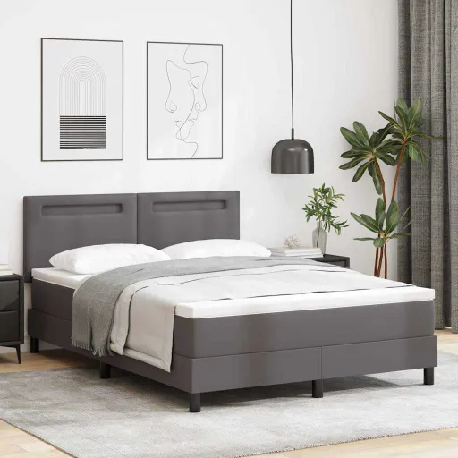 Cama Tipo Box Spring Gris 140 x 190 cm Cuero Sintético