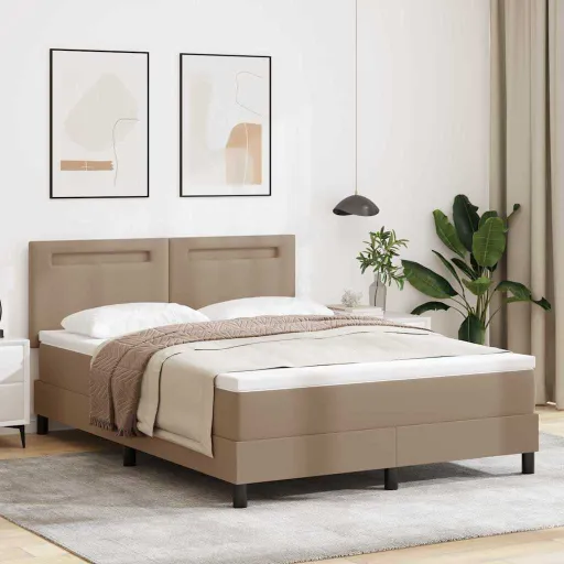Cama Tipo Box Spring Capuchino 160 x 200 cm Cuero Sintético