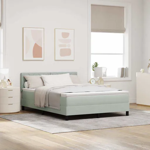 Cama Tipo Box Spring Gris Claro 160 x 200 cm Terciopelo