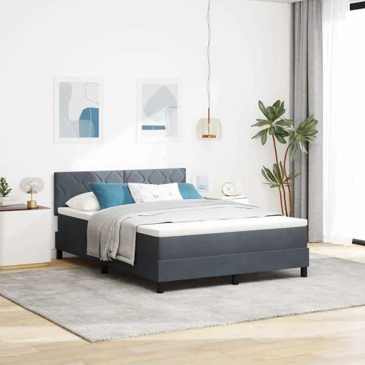 Cama Tipo Box Spring Gris Oscuro 160 x 200 cm Terciopelo