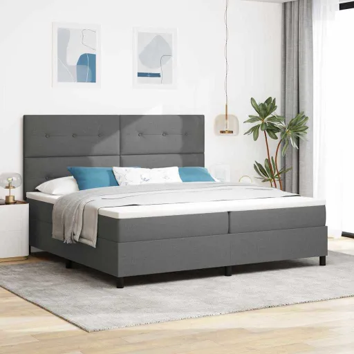 Cama Tipo Box Spring Con Colchón Gris Oscuro 200 x 200 cm Tela