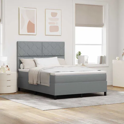 Cama Tipo Box Spring Con Colchón Gris Claro 140 x 200 cm Tela