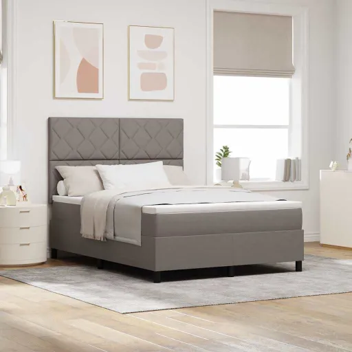 Cama Tipo Box Spring Con Colchón Taupé 140 x 200 cm Tela