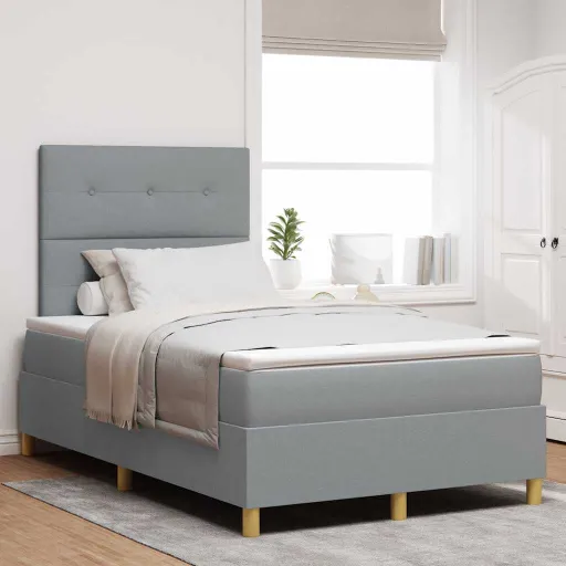 Cama Tipo Box Spring Con Colchón Gris Claro 120 x 190 cm Tela