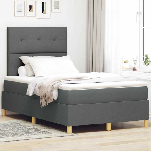 Cama Tipo Box Spring Con Colchón Gris Oscuro 120 x 200 cm Tela