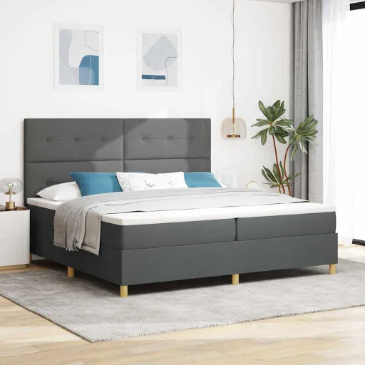 Cama Tipo Box Spring Con Colchón Gris Oscuro 200 x 200 cm Tela