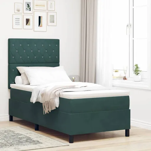 Cama Tipo Box Spring Con Colchón Verde Oscuro 100 x 200 cm Tela