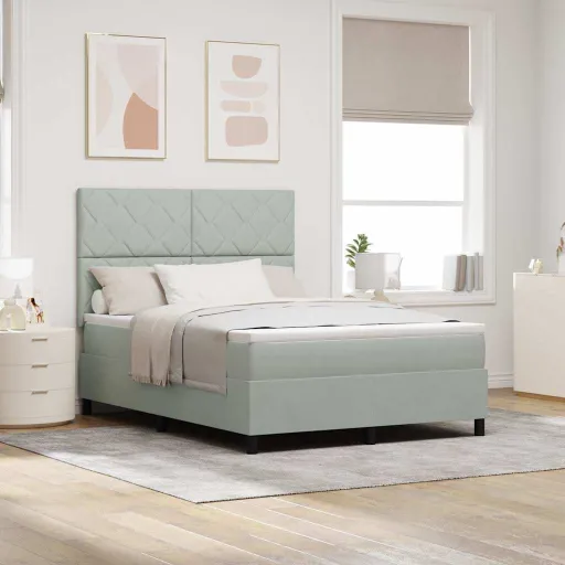 Cama Tipo Box Spring Con Colchón Gris Claro 160 x 200 cm Tela