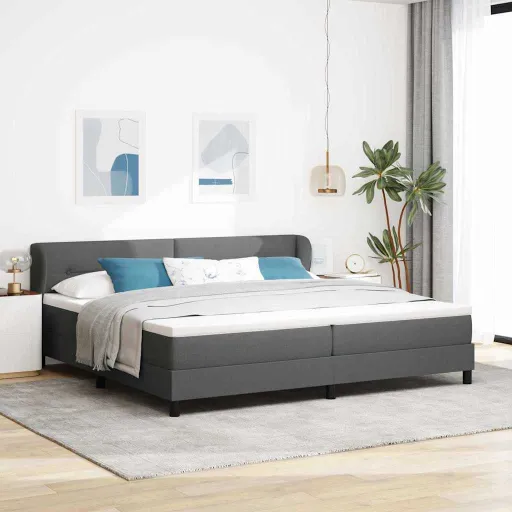 Cama Tipo Box Spring Con Colchón Gris Oscuro 200 x 200 cm Tela