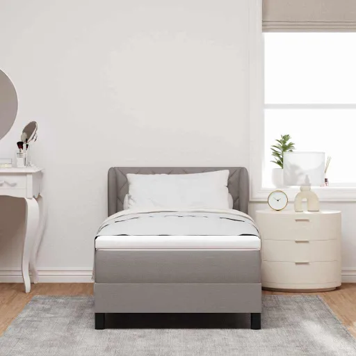Cama Tipo Box Spring Con Colchón Taupé 90 x 190 cm Tela