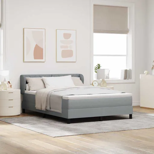Cama Tipo Box Spring Con Colchón Gris Claro 140 x 200 cm Tela