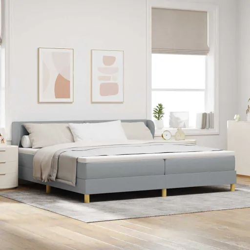 Cama Tipo Box Spring Con Colchón Gris Claro 200 x 200 cm Tela