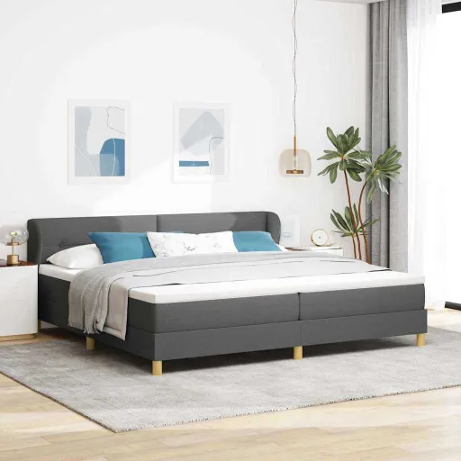 Cama Tipo Box Spring Con Colchón Gris Oscuro 200 x 200 cm Tela