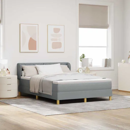 Cama Tipo Box Spring Con Colchón Gris Claro 140 x 190 cm Tela