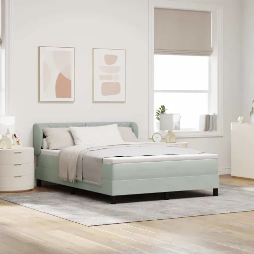 Cama Tipo Box Spring Gris Claro 160 x 200 cm Terciopelo