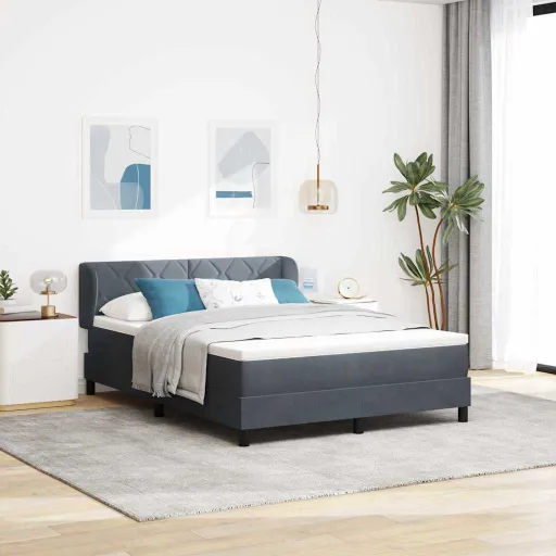 Cama Tipo Box Spring Gris Oscuro 160 x 200 cm Terciopelo