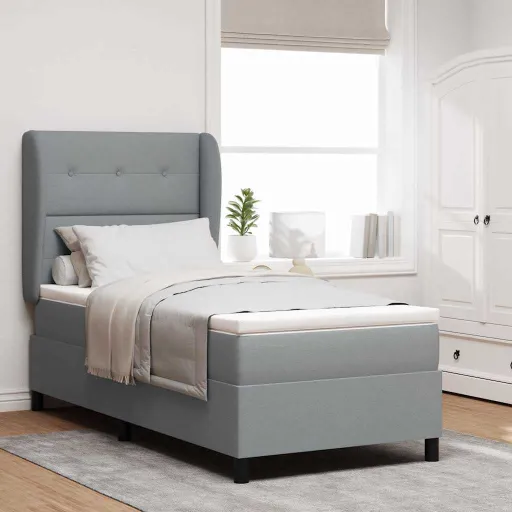Cama Tipo Box Spring Con Colchón Gris Claro 100 x 200 cm Tela