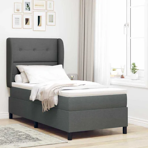 Cama Tipo Box Spring Con Colchón Gris Oscuro 100 x 200 cm Tela