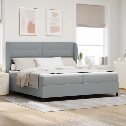 Cama Tipo Box Spring Con Colchón Gris Claro 200 x 200 cm Tela